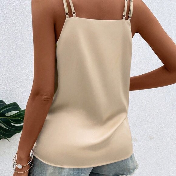 Apricot Preppy Womens Solid Cross Wrap Cami Top - Picture 2 of 5